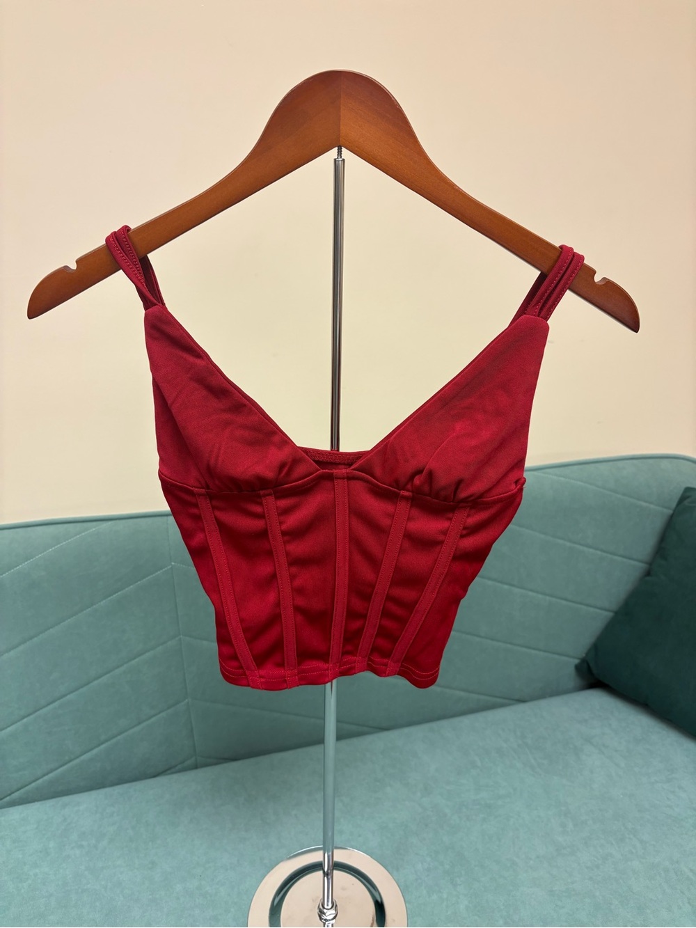 SHEIN Red Structured Bustier Crop Top